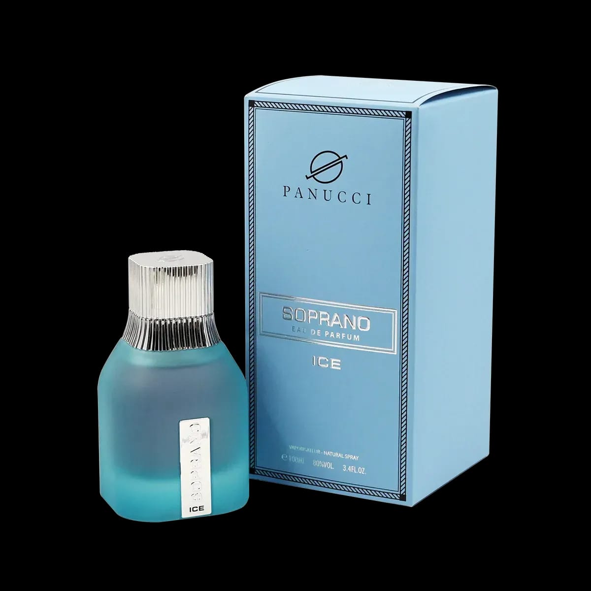 Panucci Soprano Ice Eau de Parfum con frasco azul y caja