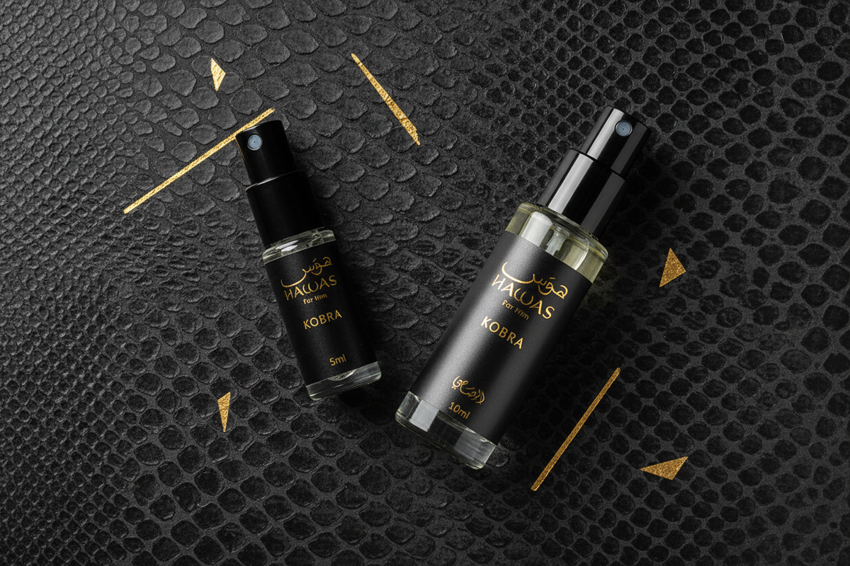 Hawas For Him Kobra decant flat lay