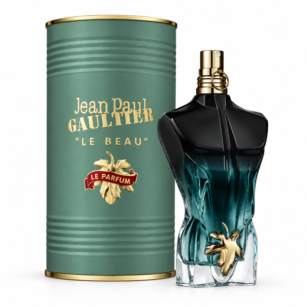 Le Beau Le Parfum con caja sobre fondo blanco